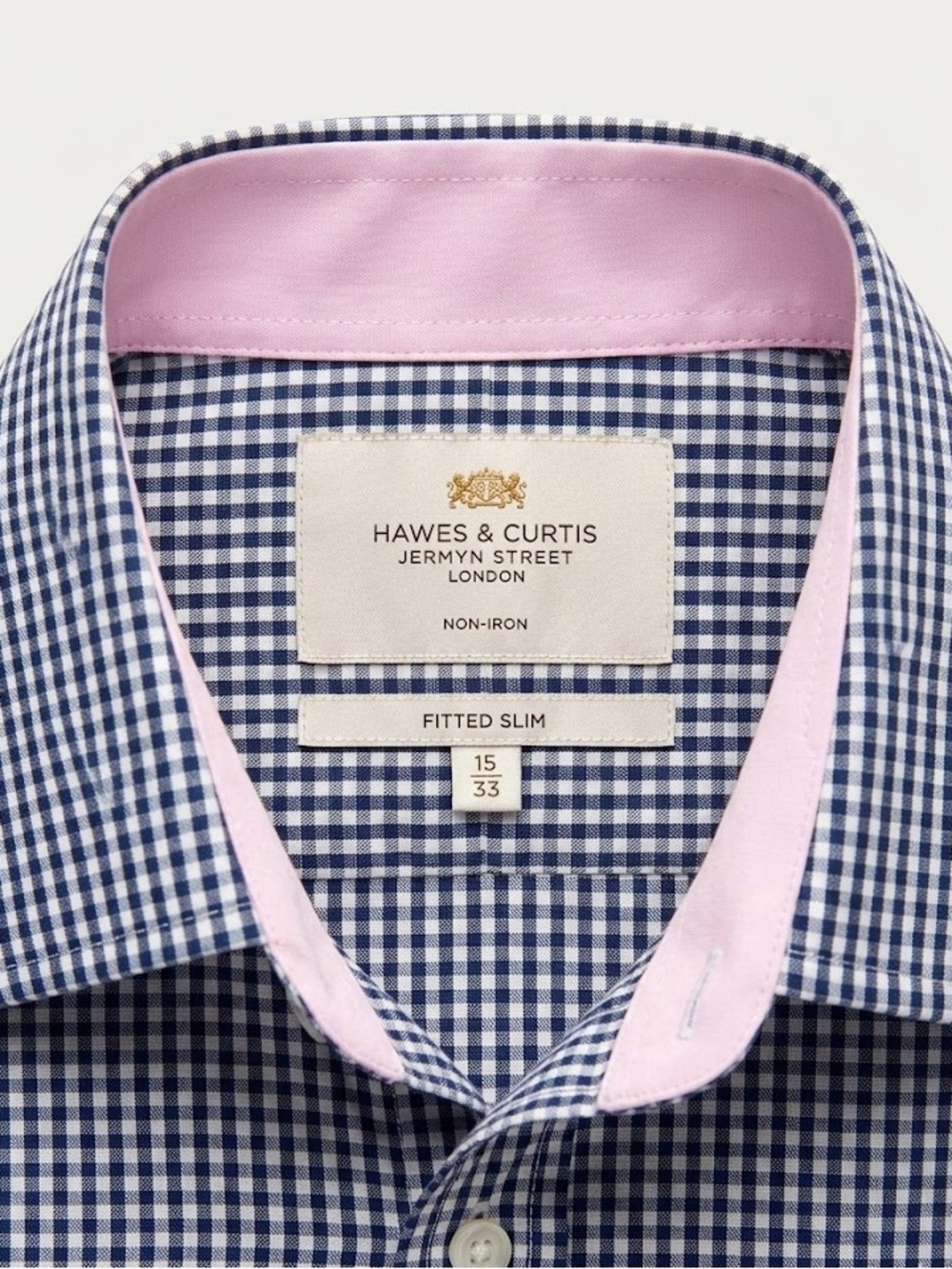 Hawes & Curtis Slim Fit Navy & White Gingham Check Non-Iron Shirt 15/33
